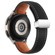 22mm Folding Buckle Plain Weave Genuine Leather Watch Band(Black+Silver)