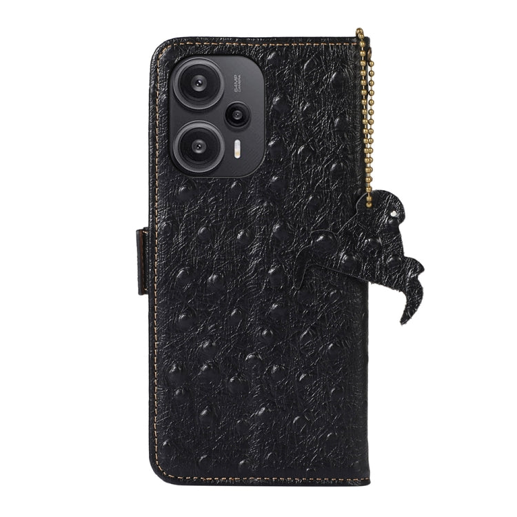 For Xiaomi Redmi Note 12 Turbo Ostrich Pattern Genuine Leather RFID Phone Case(Black) - Xiaomi Cases by PMC TechLife | Online Shopping South Africa | PMC TechLife