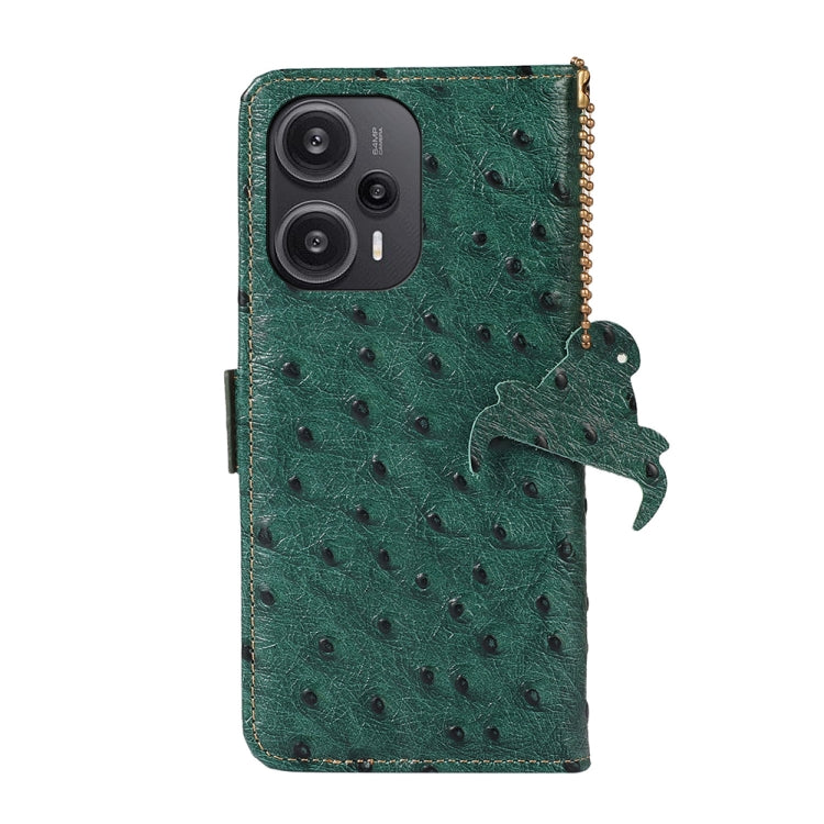 For Xiaomi Redmi Note 12 Turbo Ostrich Pattern Genuine Leather RFID Phone Case(Green)