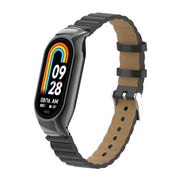 For Xiaomi Mi Band 8 Integrated Metal Case + Bamboo Leather Watch Band(Black)
