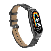 For Xiaomi Mi Band 8 Integrated Metal Case + Bamboo Leather Watch Band(Black)