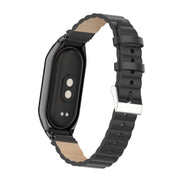 For Xiaomi Mi Band 8 Integrated Metal Case + Bamboo Leather Watch Band(Black)