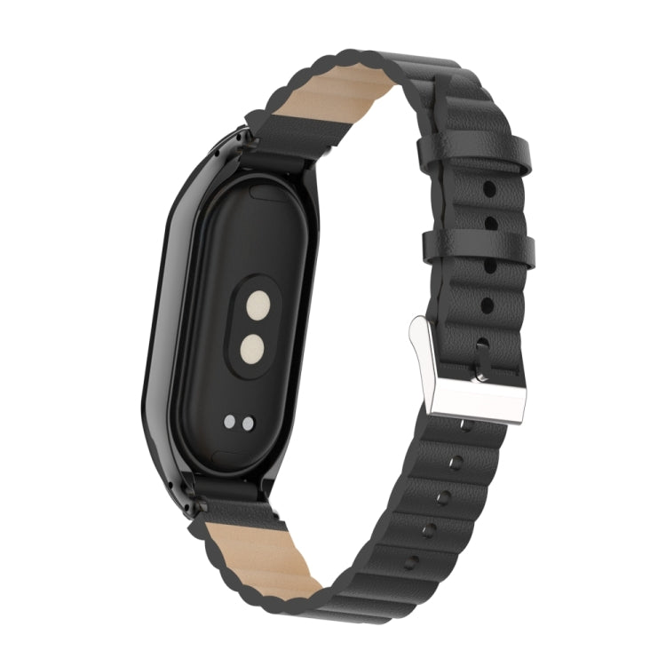 For Xiaomi Mi Band 8 Integrated Metal Case + Bamboo Leather Watch Band(Black)