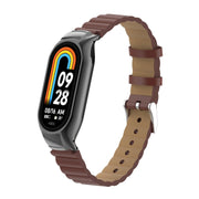 For Xiaomi Mi Band 8 Integrated Metal Case + Bamboo Leather Watch Band(Red Brown)