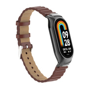 For Xiaomi Mi Band 8 Integrated Metal Case + Bamboo Leather Watch Band(Red Brown)
