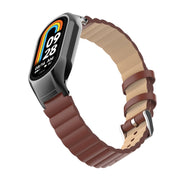 For Xiaomi Mi Band 8 Integrated Metal Case + Bamboo Leather Watch Band(Red Brown)