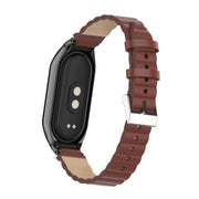 For Xiaomi Mi Band 8 Integrated Metal Case + Bamboo Leather Watch Band(Red Brown)