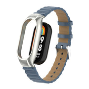 For Xiaomi Mi Band 8 Integrated Metal Case + Bamboo Leather Watch Band(Silver Grey)