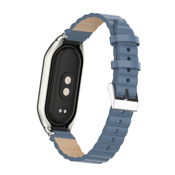 For Xiaomi Mi Band 8 Integrated Metal Case + Bamboo Leather Watch Band(Silver Grey)
