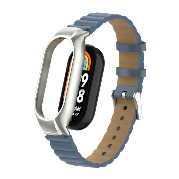 For Xiaomi Mi Band 8 Integrated Metal Case + Bamboo Leather Watch Band(Silver Grey)