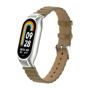 For Xiaomi Mi Band 8 Integrated Metal Case + Bamboo Leather Watch Band(Saddle)