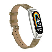 For Xiaomi Mi Band 8 Integrated Metal Case + Bamboo Leather Watch Band(Saddle)