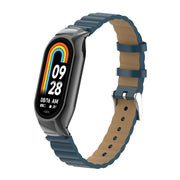 For Xiaomi Mi Band 8 Integrated Metal Case + Bamboo Leather Watch Band(Navy Blue)