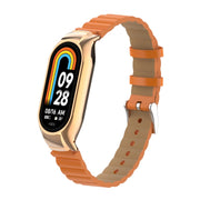 For Xiaomi Mi Band 8 Integrated Metal Case + Bamboo Leather Watch Band(Orange)