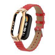 For Xiaomi Mi Band 8 Integrated Metal Case + Bamboo Leather Watch Band(Red)