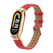 For Xiaomi Mi Band 8 Integrated Metal Case + Bamboo Leather Watch Band(Red)
