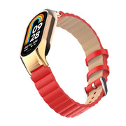 For Xiaomi Mi Band 8 Integrated Metal Case + Bamboo Leather Watch Band(Red)
