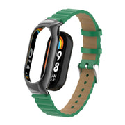 For Xiaomi Mi Band 8 Integrated Metal Case + Bamboo Leather Watch Band(Bamboo Green)