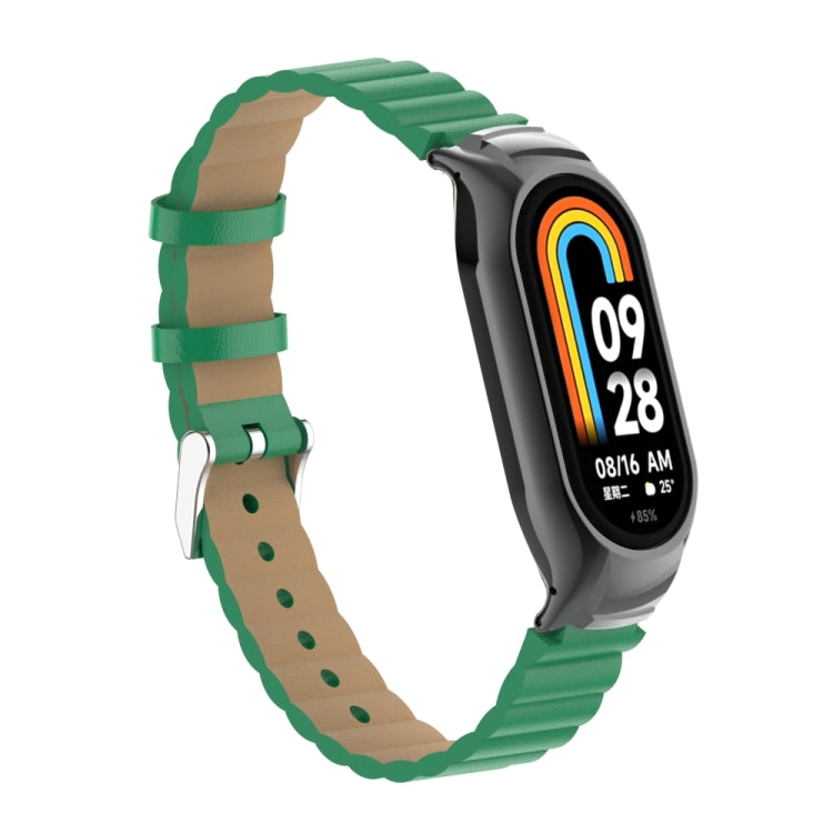 For Xiaomi Mi Band 8 Integrated Metal Case + Bamboo Leather Watch Band(Bamboo Green)