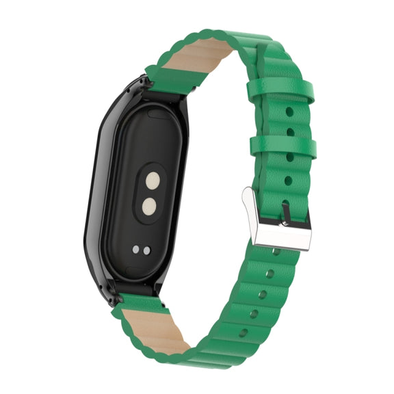 For Xiaomi Mi Band 8 Integrated Metal Case + Bamboo Leather Watch Band(Bamboo Green)