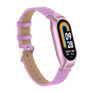 For Xiaomi Mi Band 8 Integrated Metal Case + Bamboo Leather Watch Band(Rose Pink)
