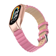 For Xiaomi Mi Band 8 Integrated Metal Case + Bamboo Leather Watch Band(Rose Red)