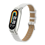 For Xiaomi Mi Band 8 Integrated Metal Case + Bamboo Leather Watch Band(White)