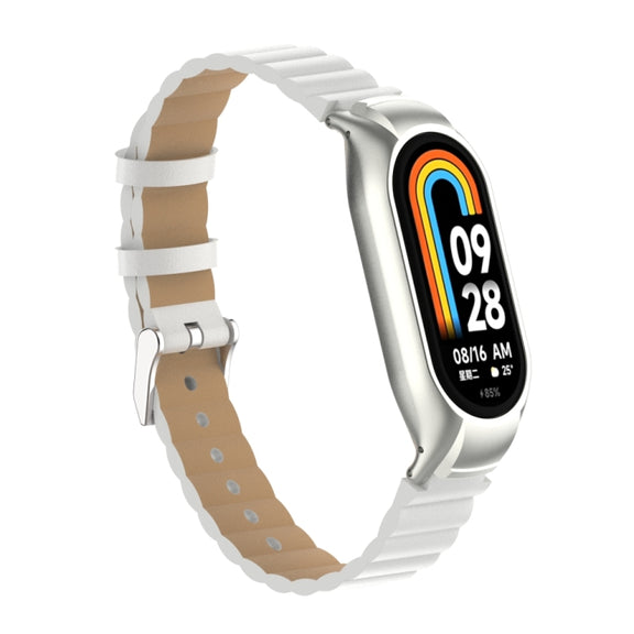 For Xiaomi Mi Band 8 Integrated Metal Case + Bamboo Leather Watch Band(White)