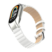 For Xiaomi Mi Band 8 Integrated Metal Case + Bamboo Leather Watch Band(White)