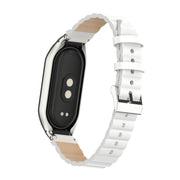 For Xiaomi Mi Band 8 Integrated Metal Case + Bamboo Leather Watch Band(White)