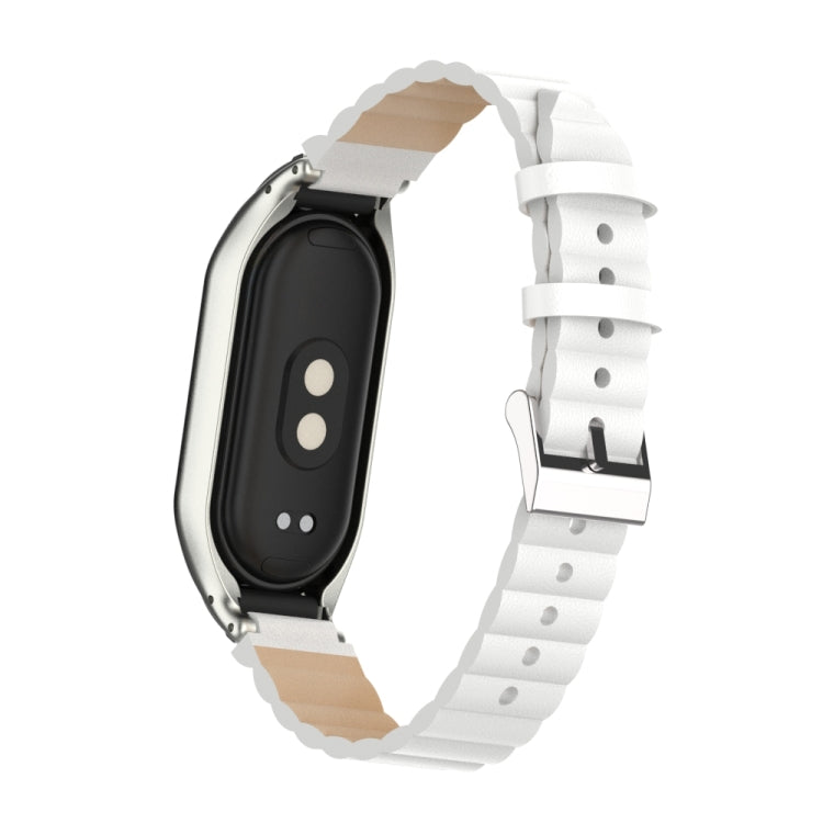 For Xiaomi Mi Band 8 Integrated Metal Case + Bamboo Leather Watch Band(White)
