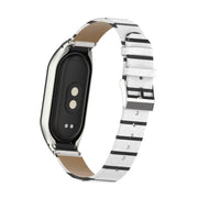 For Xiaomi Mi Band 8 Integrated Metal Case + Secondary Color Leather Watch Band(White)
