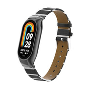 For Xiaomi Mi Band 8 Integrated Metal Case + Secondary Color Leather Watch Band(Black)