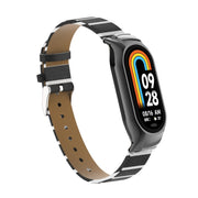 For Xiaomi Mi Band 8 Integrated Metal Case + Secondary Color Leather Watch Band(Black)