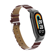 For Xiaomi Mi Band 8 Integrated Metal Case + Secondary Color Leather Watch Band(Coffee)