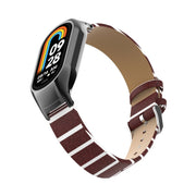 For Xiaomi Mi Band 8 Integrated Metal Case + Secondary Color Leather Watch Band(Coffee)