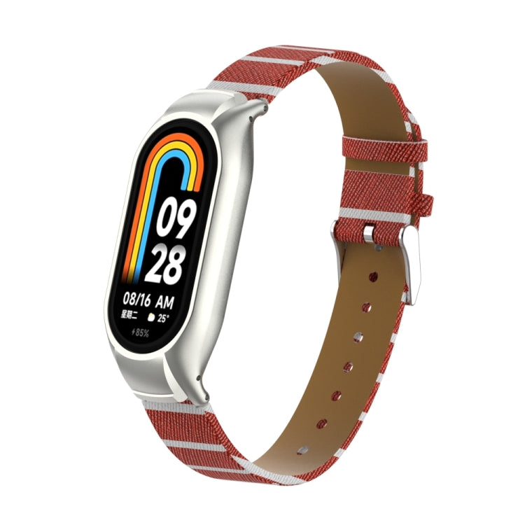 For Xiaomi Mi Band 8 Integrated Metal Case + Secondary Color Leather Watch Band(Brown)