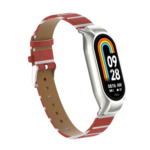 For Xiaomi Mi Band 8 Integrated Metal Case + Secondary Color Leather Watch Band(Brown)