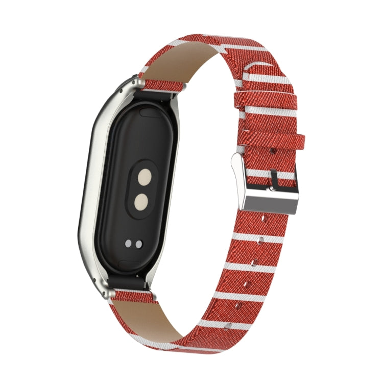 For Xiaomi Mi Band 8 Integrated Metal Case + Secondary Color Leather Watch Band(Brown)