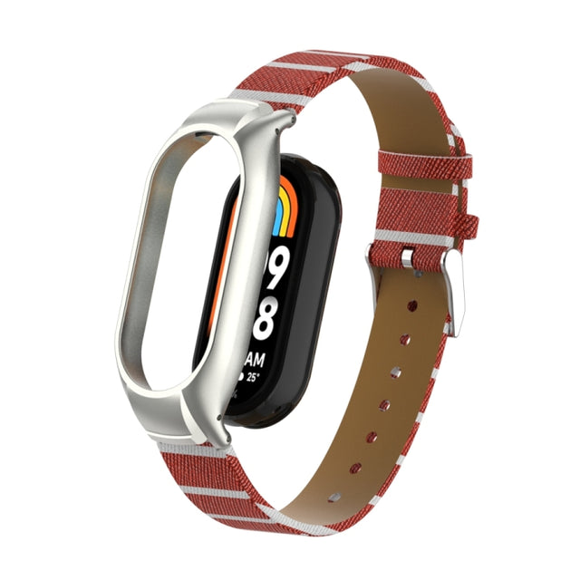 For Xiaomi Mi Band 8 Integrated Metal Case + Secondary Color Leather Watch Band(Brown)