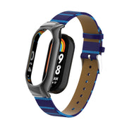 For Xiaomi Mi Band 8 Integrated Metal Case + Secondary Color Leather Watch Band(Blue)