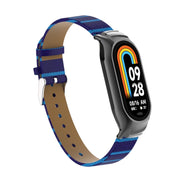 For Xiaomi Mi Band 8 Integrated Metal Case + Secondary Color Leather Watch Band(Blue)
