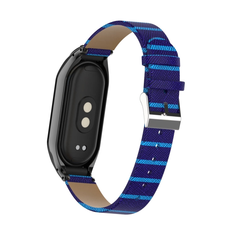 For Xiaomi Mi Band 8 Integrated Metal Case + Secondary Color Leather Watch Band(Blue)