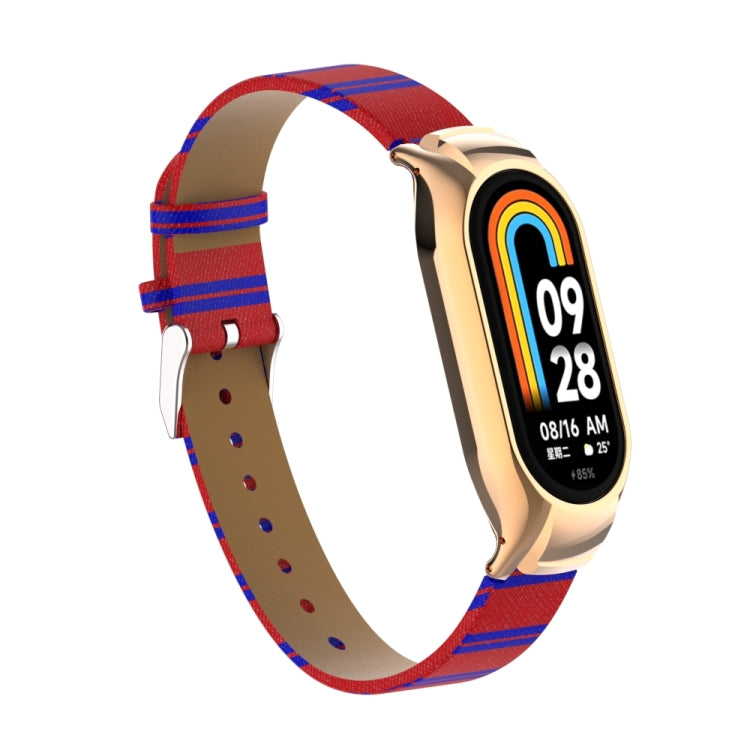For Xiaomi Mi Band 8 Integrated Metal Case + Secondary Color Leather Watch Band(Red)