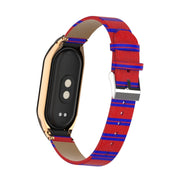 For Xiaomi Mi Band 8 Integrated Metal Case + Secondary Color Leather Watch Band(Red)