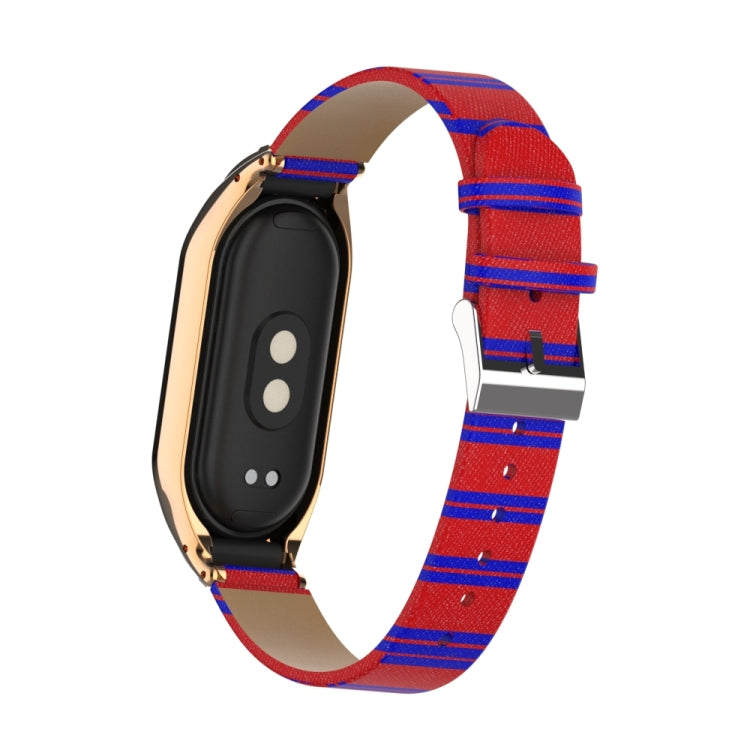 For Xiaomi Mi Band 8 Integrated Metal Case + Secondary Color Leather Watch Band(Red)