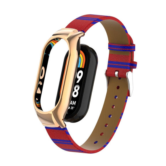 For Xiaomi Mi Band 8 Integrated Metal Case + Secondary Color Leather Watch Band(Red)