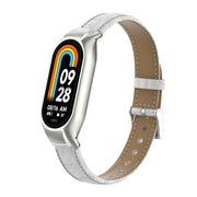 For Xiaomi Mi Band 8 Integrated Metal Case + Cocodile Texture Leather Watch Band(White)