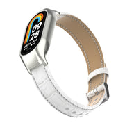 For Xiaomi Mi Band 8 Integrated Metal Case + Cocodile Texture Leather Watch Band(White)