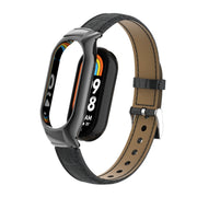 For Xiaomi Mi Band 8 Integrated Metal Case + Cocodile Texture Leather Watch Band(Black)